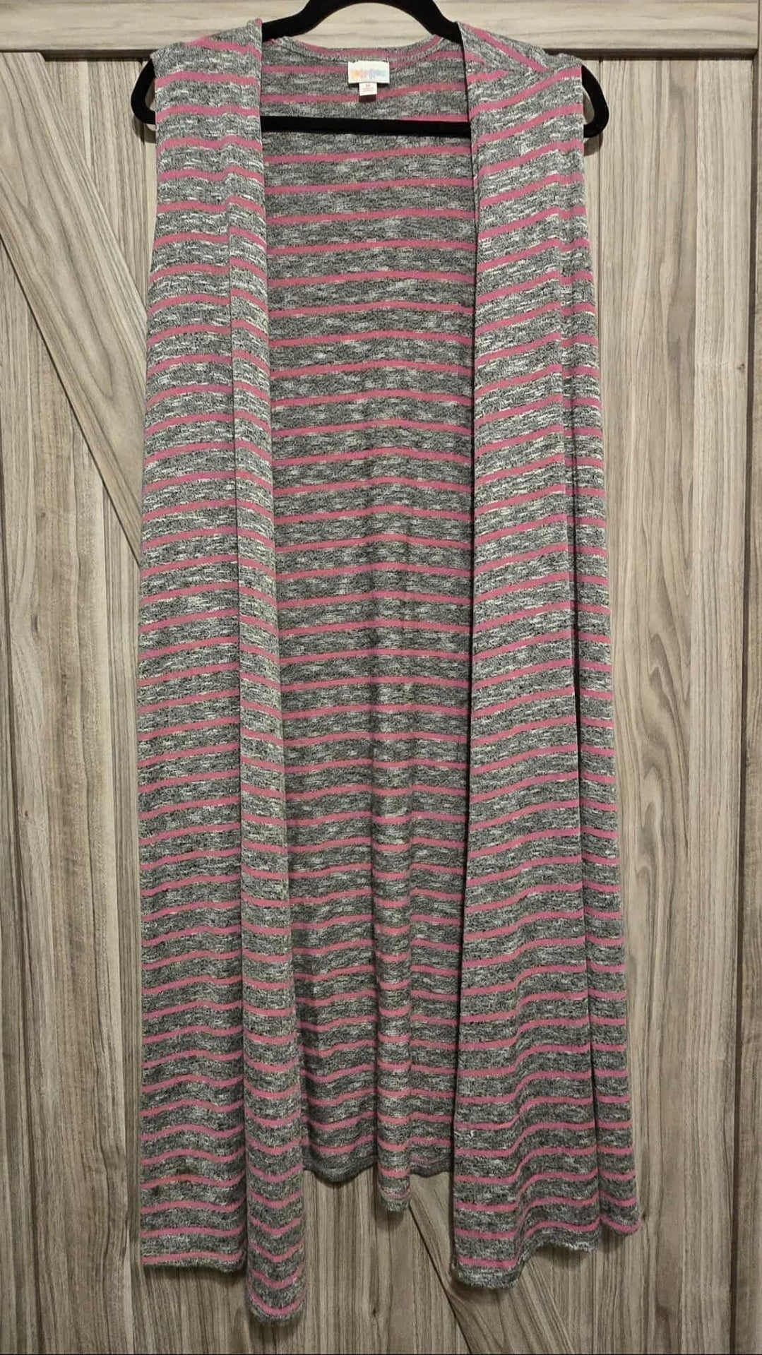 Striped Pink and Grey Lularoe Vest Carigan - Medium