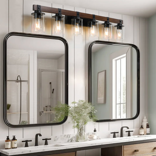 42" Rustic 6-Light Wall Sconce with Glass and Wood Accent