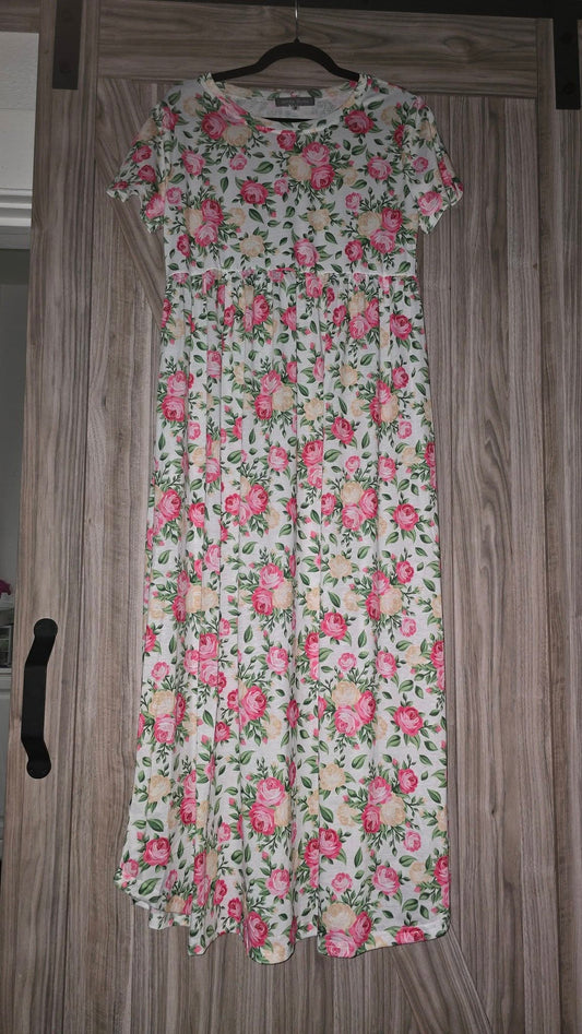 White and Pink Floral Maxi Dress - Medium