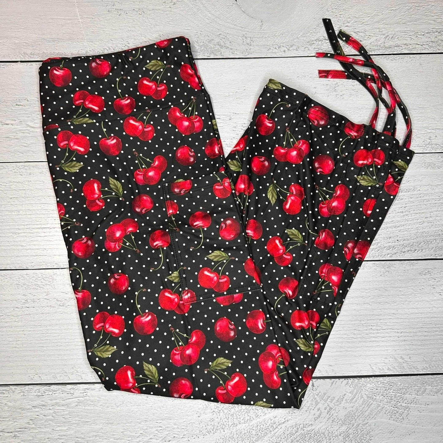 Cherry Capri Leggings with Pockets and Ankle Tie - TC2