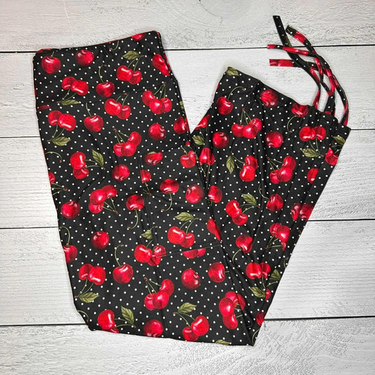 Cherry Capri Leggings with Pockets and Ankle Tie - TC2