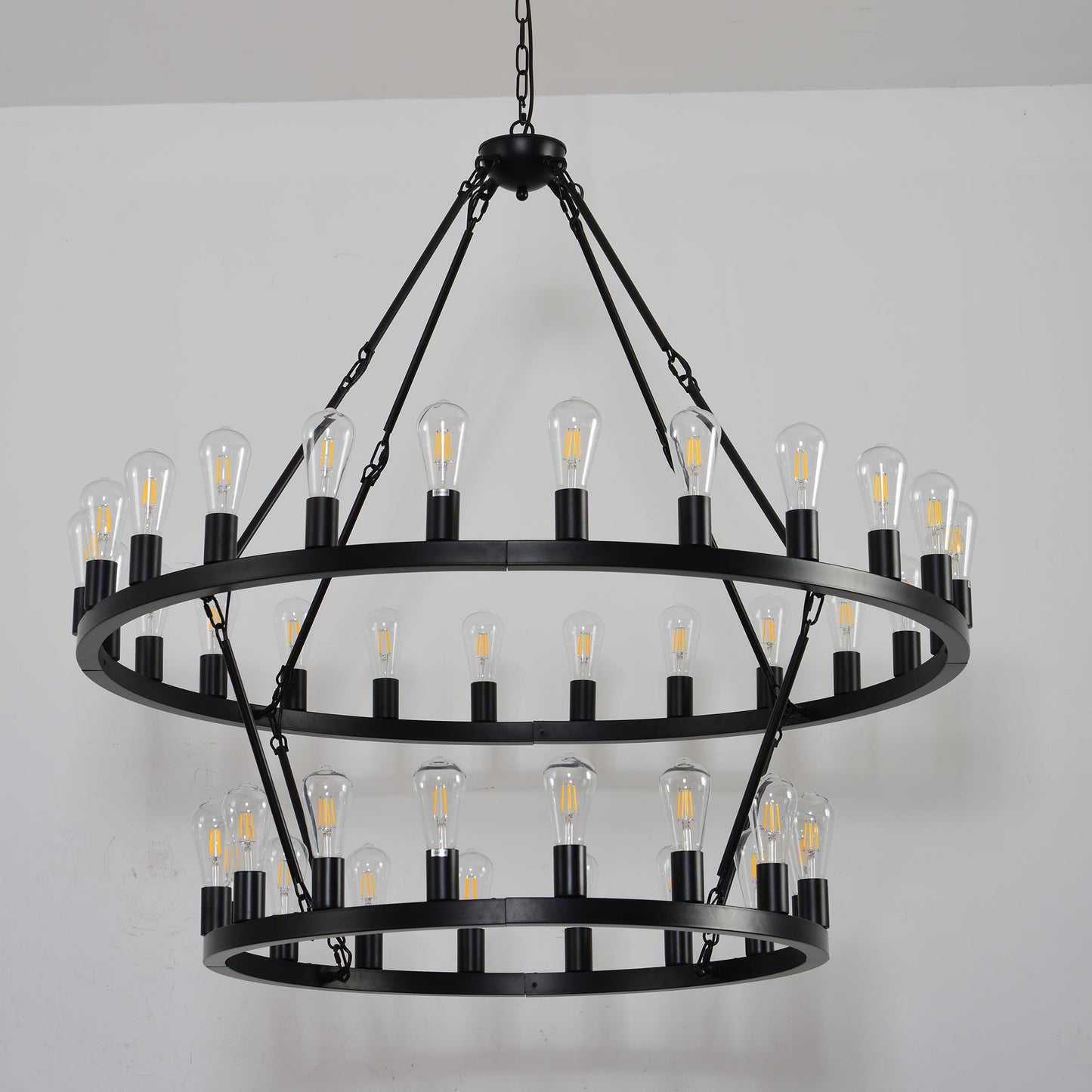 36-Lights 2-Level Matte Black Wagon Wheel Chandelier (24+12)