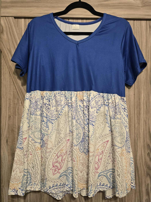 Paisley Blue Baby Doll Top - Medium