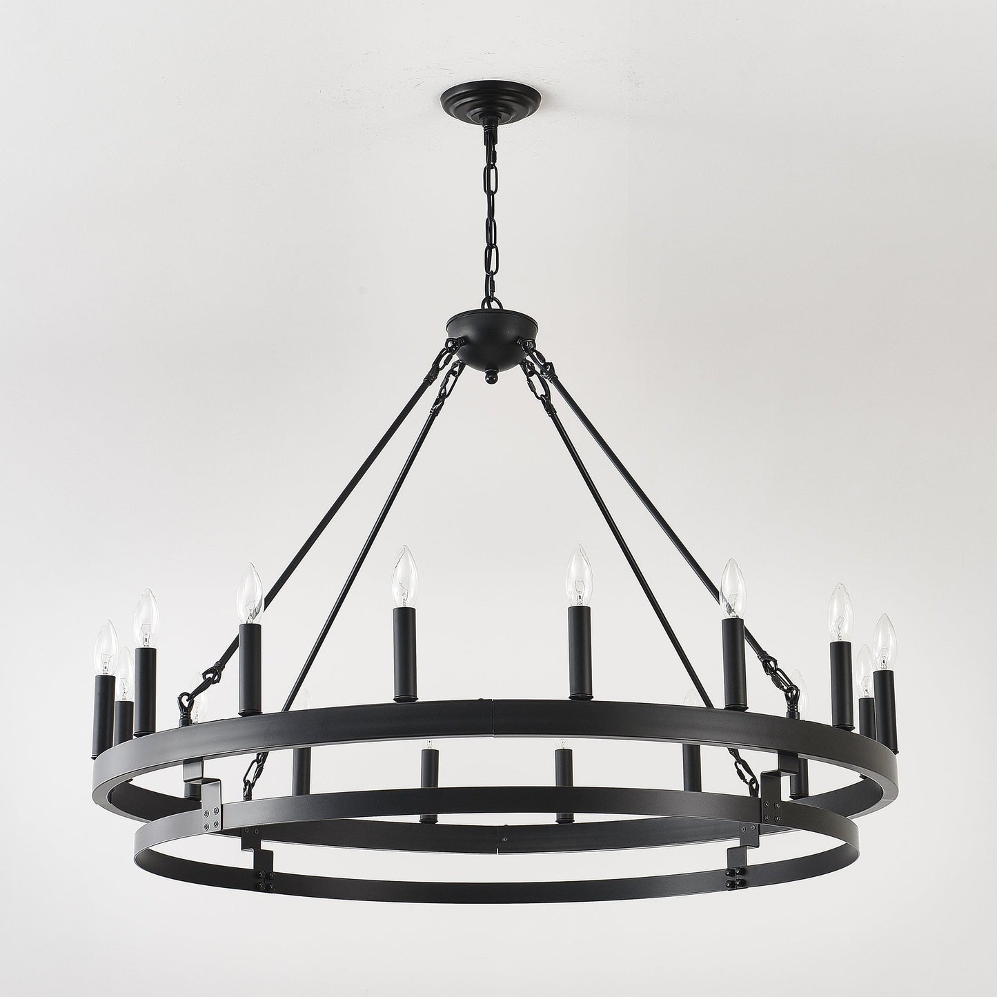 39 Inch 16-Lights Matte Black Wagon Wheel Chandelier with light E12