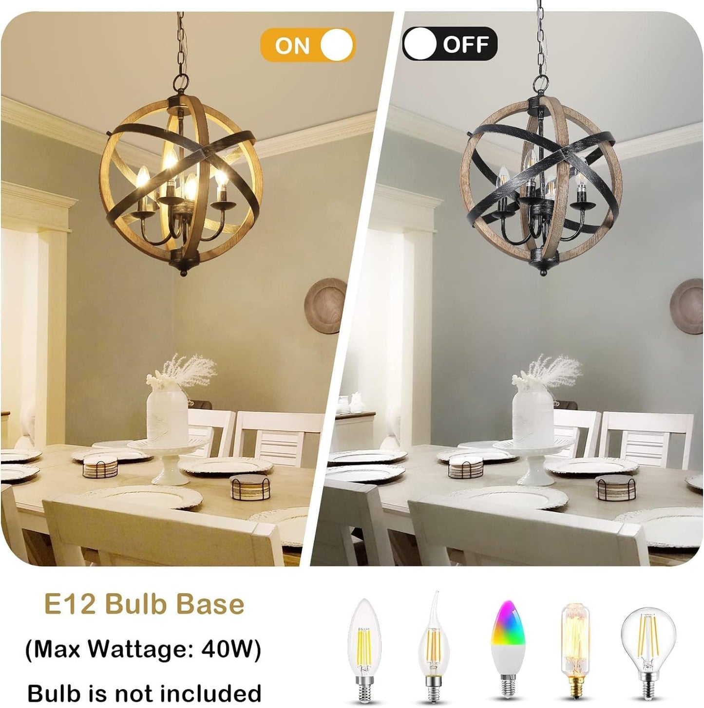 4-Light Dining Room Farmhouse Chandelier Light Fixtures