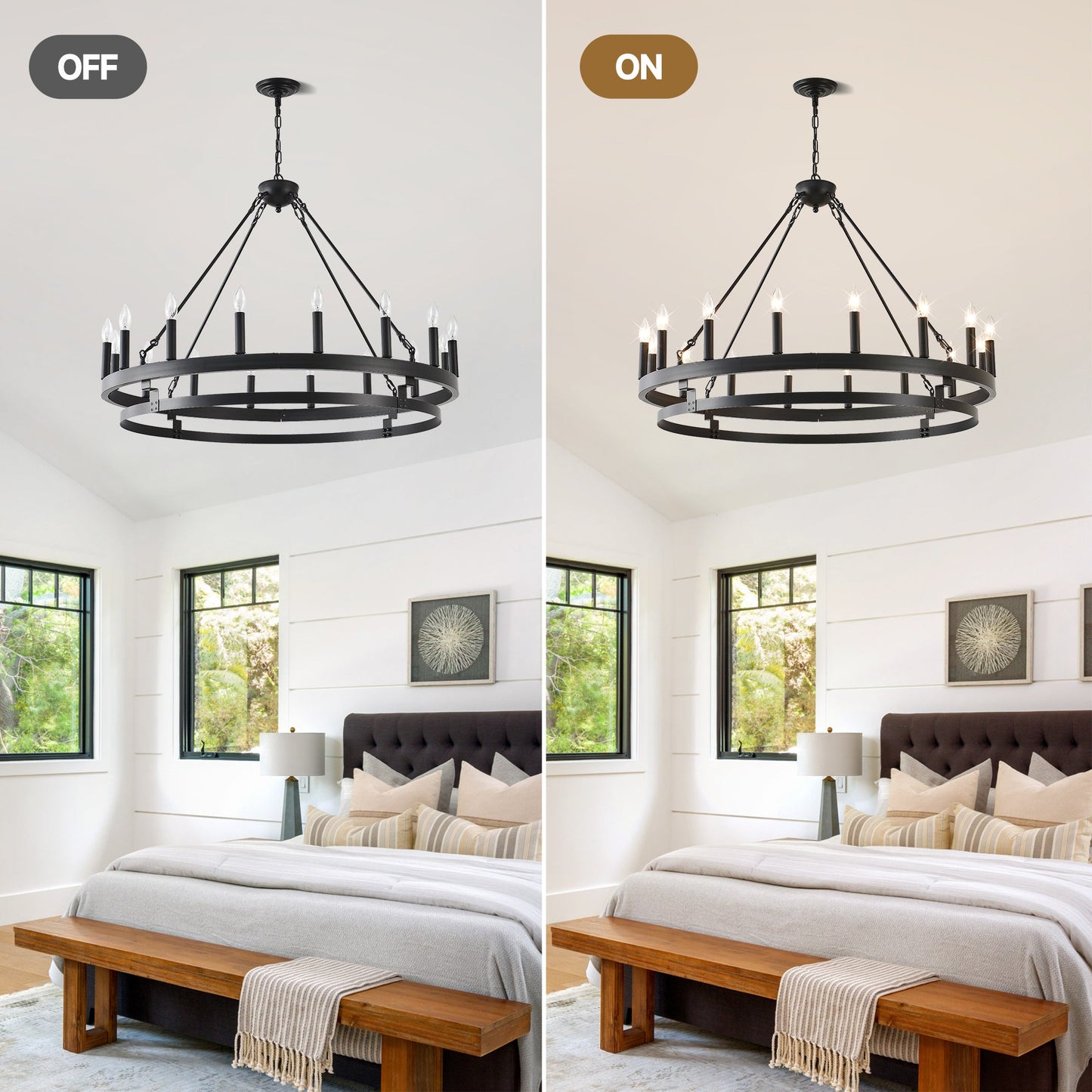 39 Inch 16-Lights Matte Black Wagon Wheel Chandelier with light E12