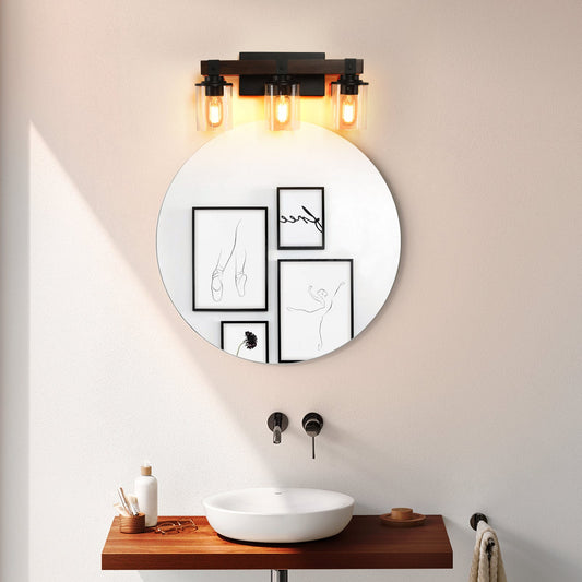 19" Rustic 3-Light Vanity Light, Industrial Bathroom Wall Sconce, Modern Farmhouse Lighting Fixture (No Bulbs)