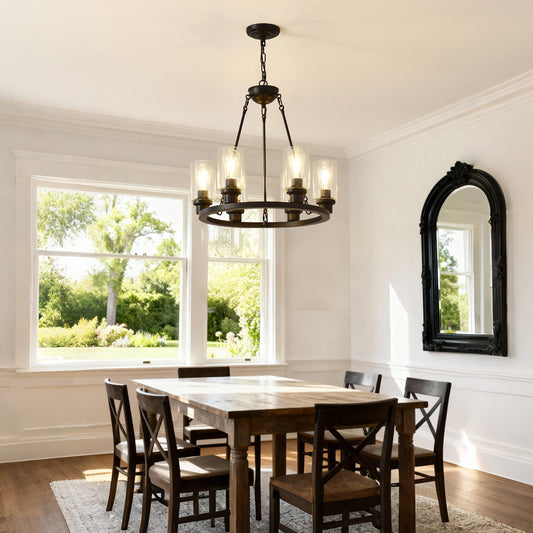 6-Light Black Wagon Wheel Chandelier