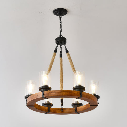 Rustic 6-Light Wagon Wheel Chandelier, Farmhouse Chandeliers