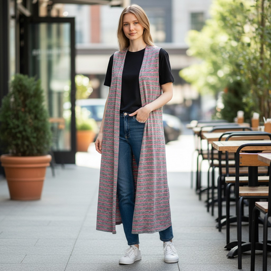 Striped Pink and Grey Lularoe Vest Carigan - Medium