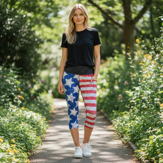 USA Flag Capri OS w/ Pockets