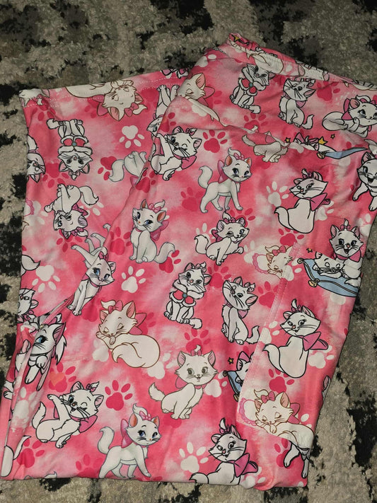 White Cat Capri Leggings with Pockets