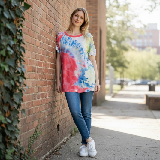 Tie Dye Cold Sliced Shoulder Top - Small