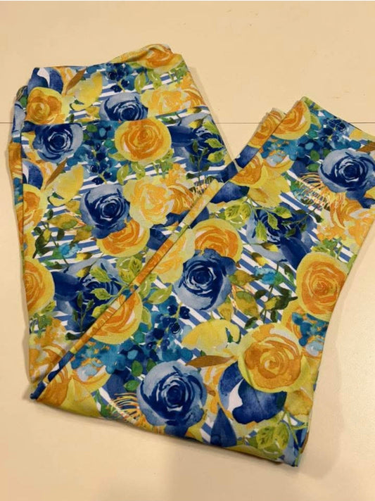 Yellow and Blue Floral Legging OS