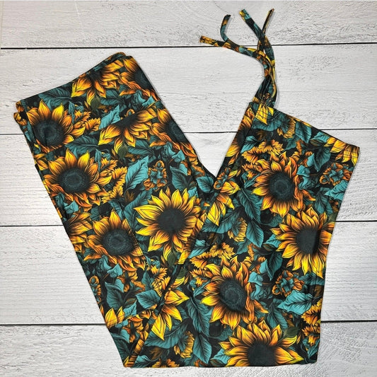 Sunflower Capri Leggings with Pockets and Ankle Tie - OS
