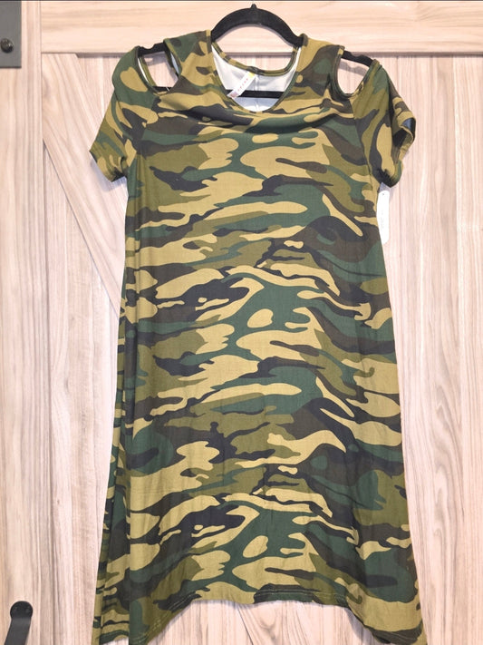 Cold Shoulder Camo Dress - One Size