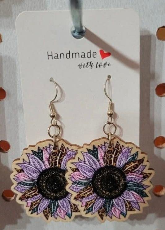 Purple Sunflower Earrings